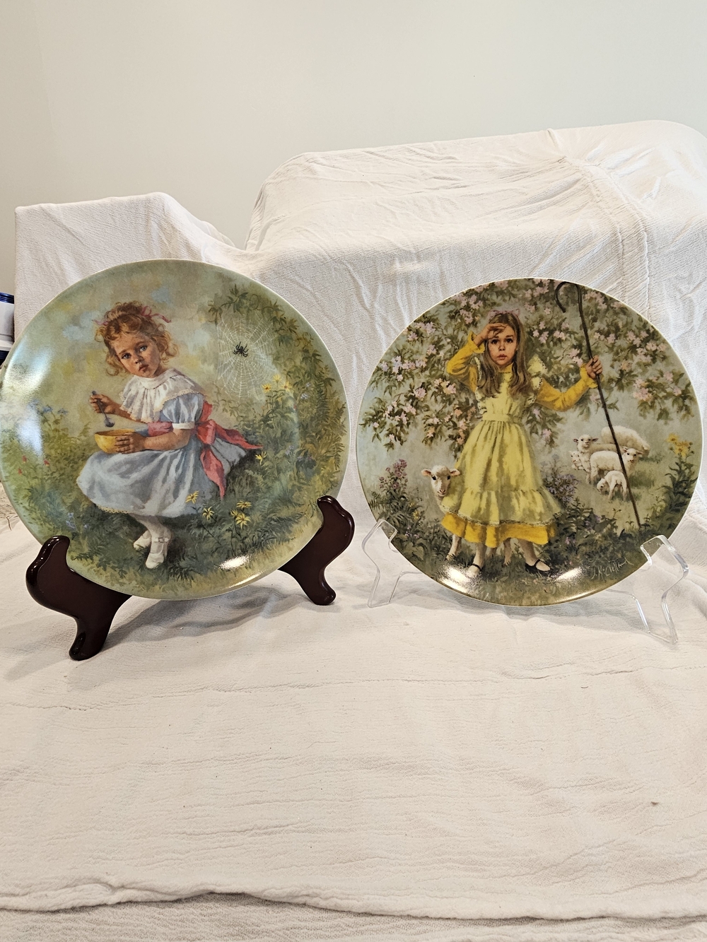 Vintage Reco Mother Goose Plates - Little Miss Muffet & Little Bo Peep Set